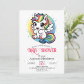 Happy Unicornよくはしゃぐ Baby Shower 招待状 (スタンド正面)