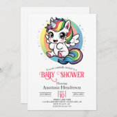 Happy Unicornよくはしゃぐ Baby Shower 招待状 (正面/裏面)