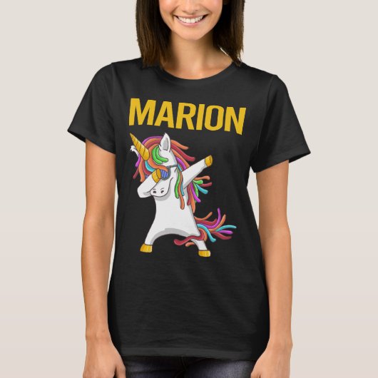 Happy Unicorn - マリオン 名前入りデザイン Tシャツ (正面)