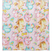 Happy Unicorns Pattern-Unicorn Love in Pink シャワーカーテン (正面)