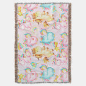 Happy Unicorns Pattern-Unicorn Love in Pink スローブランケット (正面縦)