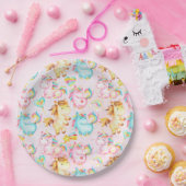 Happy Unicorns Pattern-Unicorn Love in Pink ペーパープレート (パーティー)