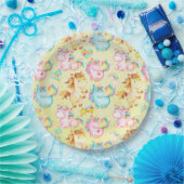 Happy Unicorns Pattern-Unicorn Love in Yellow ペーパープレート (パーティー)