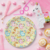 Happy Unicorns Pattern-Unicorn Love in Yellow ペーパープレート (パーティー)