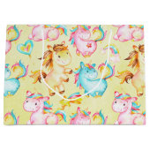 Happy Unicorns Pattern-Unicorn Love in Yellow ラージペーパーバッグ (正面)