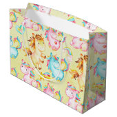 Happy Unicorns Pattern-Unicorn Love in Yellow ラージペーパーバッグ (裏面アングル)