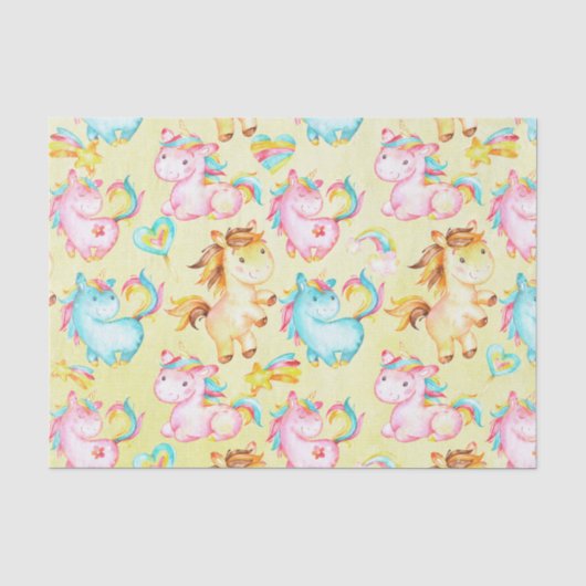Happy Unicorns Pattern-Unicorn Love in Yellow 薄葉紙 (正面)