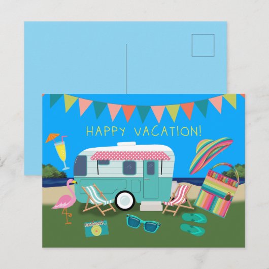 Happy Vacation Lakeside Camping ポストカード (正面/裏面)