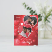 Happy Valentineの2つのフォトコラージュ赤いハート シーズンカード (スタンド正面)