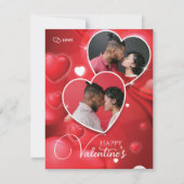 Happy Valentineの2つのフォトコラージュ赤いハート シーズンカード (正面)