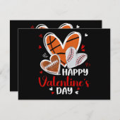 Happy Valentine Baseball Football Basketball Heart シーズンカード (正面/裏面)
