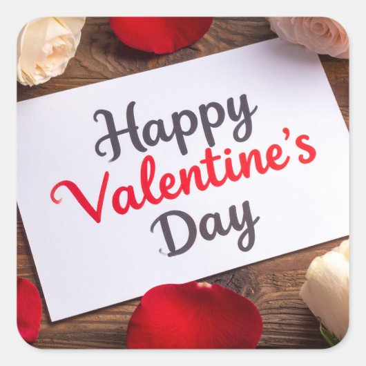 Happy valentine day スクエアシール (正面)