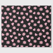 Happy valentine day Black& Pink hearts Flowers ラッピングペーパー (フラット)