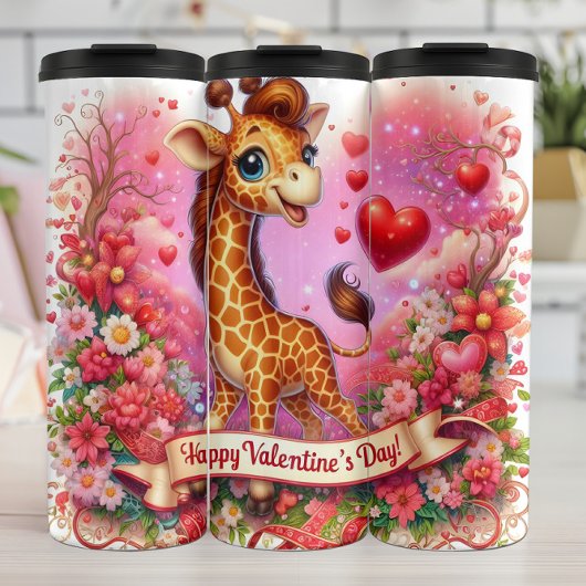 Happy Valentine Day Giraffe Floral Wrap タンブラー