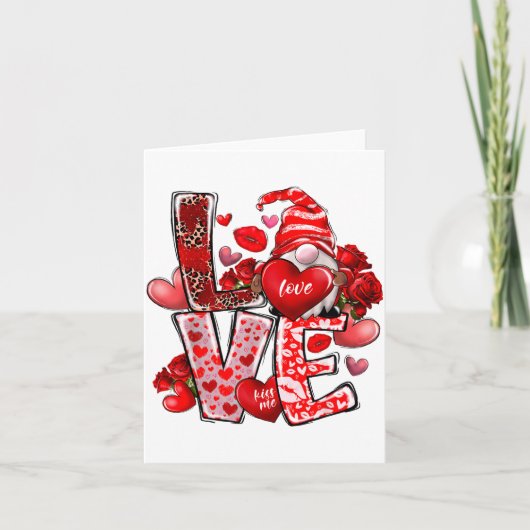 Happy Valentine Gnome Heart Valentine's Day Couple カード (正面)