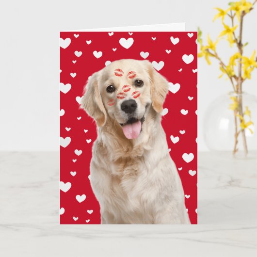 Happy Valentine Golden Retriever カード (黄色い花)