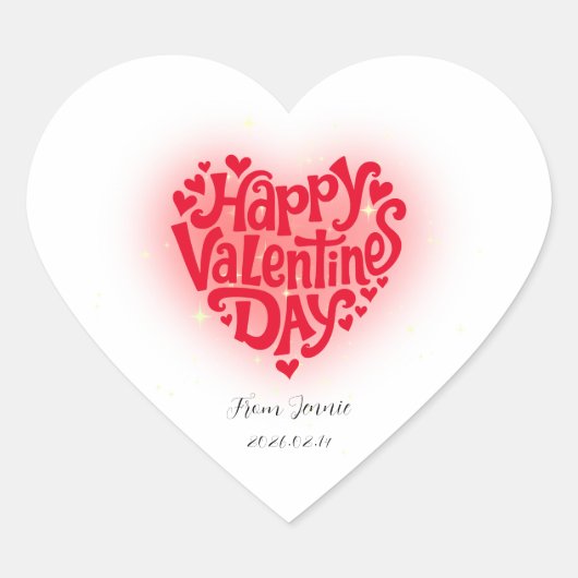 Happy Valentine Heart Custom Name & Date ハートシール (正面)