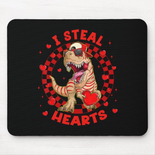 Happy Valentine I Steal Hearts Trex Funny Dinosaur マウスパッド (正面)