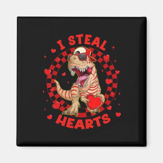 Happy Valentine I Steal Hearts Trex Funny Dinosaur マグネット (正面)
