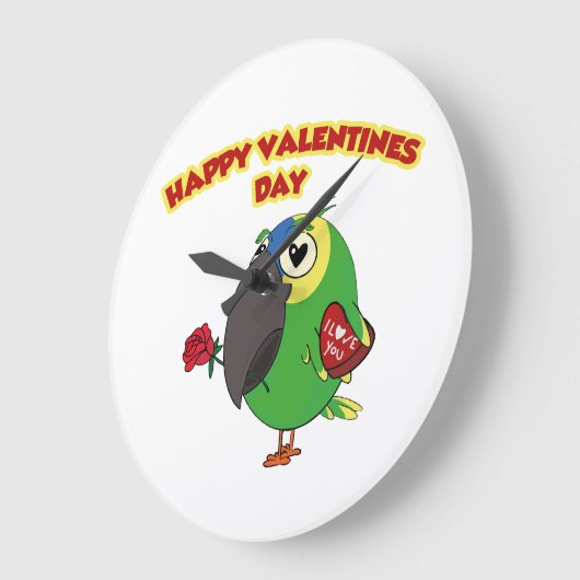 happy valentine parrot ラージ壁時計 (傾斜)