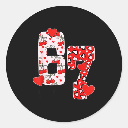 Happy Valentine’s Day 67 Meme Hearts Coquette Bow  ラウンドシール (正面)