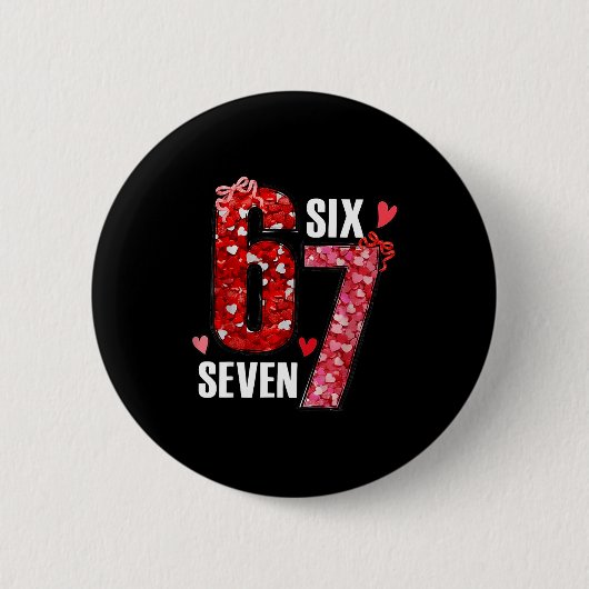 Happy Valentine’s Day 67 Meme Hearts Coquette Bow  缶バッジ (正面)