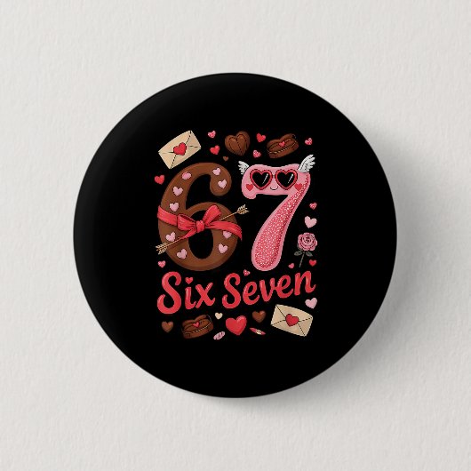 Happy Valentine’s Day 67 Meme Hearts Coquette Bow 缶バッジ (正面)