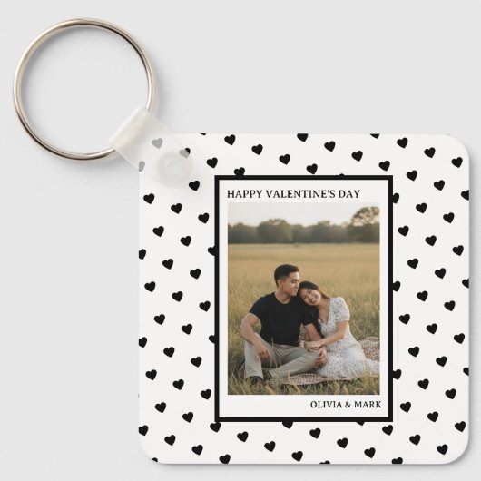 Happy Valentine’s Day Black Heart Design love キーホルダー (正面)