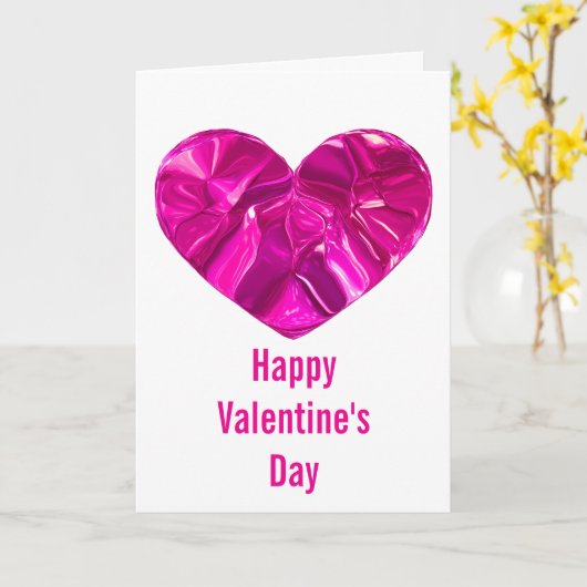 Happy Valentine’s Day Card Cute Pink Heart カード (黄色い花)