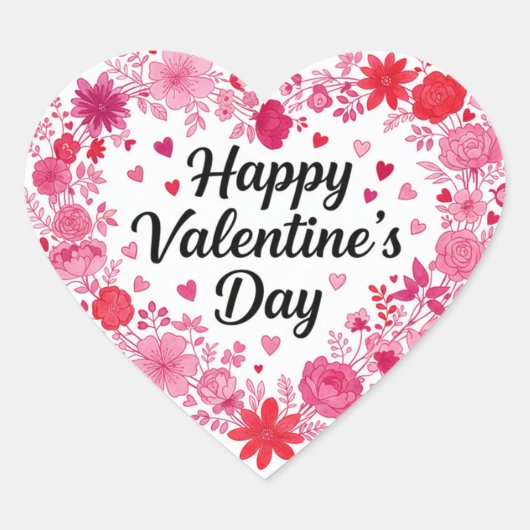 Happy Valentine’s Day Classic Round Heart Sticker  ハートシール (正面)