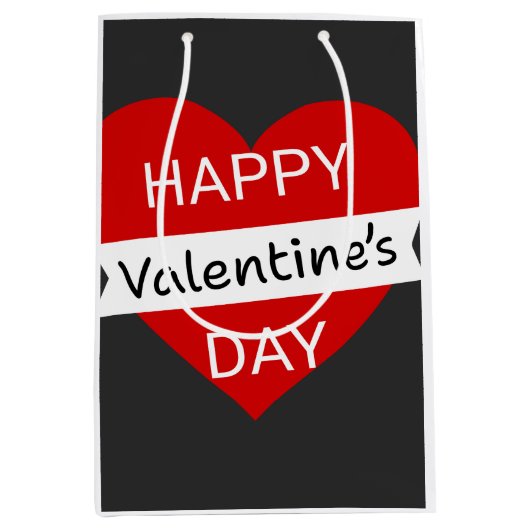 Happy Valentine’s Day – Cute Valentine Love Heart ミディアムペーパーバッグ (正面)