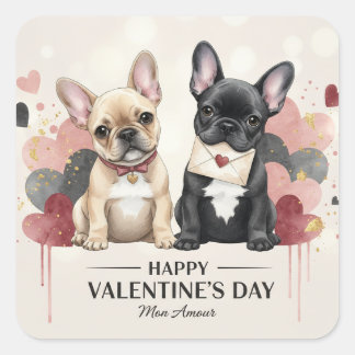Happy Valentine’s Day French Bulldog Sticker スクエアシール
