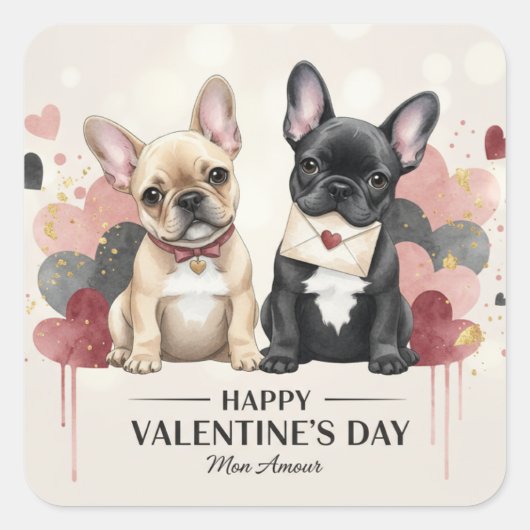 Happy Valentine’s Day French Bulldog Sticker スクエアシール (正面)