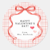 Happy Valentine’s Day Personalized Teacher Sticker ラウンドシール (正面)