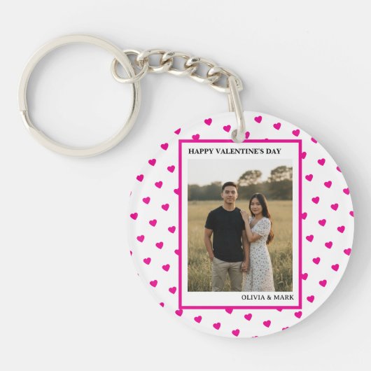 Happy Valentine’s Day Pink Heart Custom love キーホルダー (正面)
