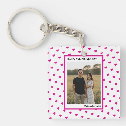 Happy Valentine’s Day Pink Heart Custom love キーホルダー (正面)