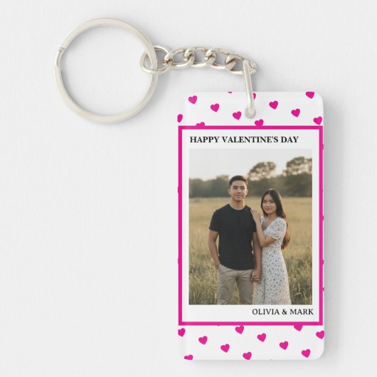 Happy Valentine’s Day Pink Heart Custom love キーホルダー (正面)