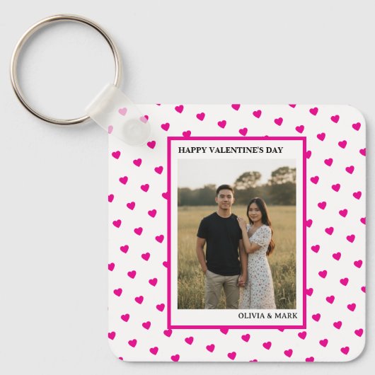 Happy Valentine’s Day Pink Heart Custom love キーホルダー (正面)