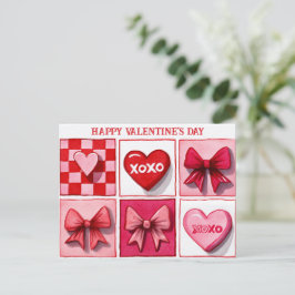 Happy Valentine’s Day Pink & Red XOXO Card ポストカード