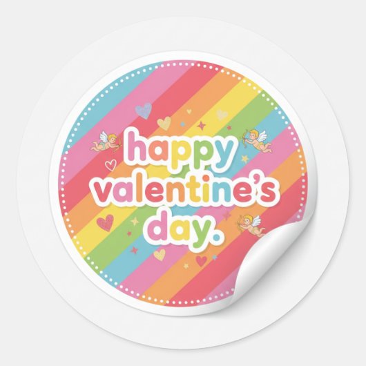 Happy Valentine’s Day Rainbow LoveSticker ラウンドシール (正面)