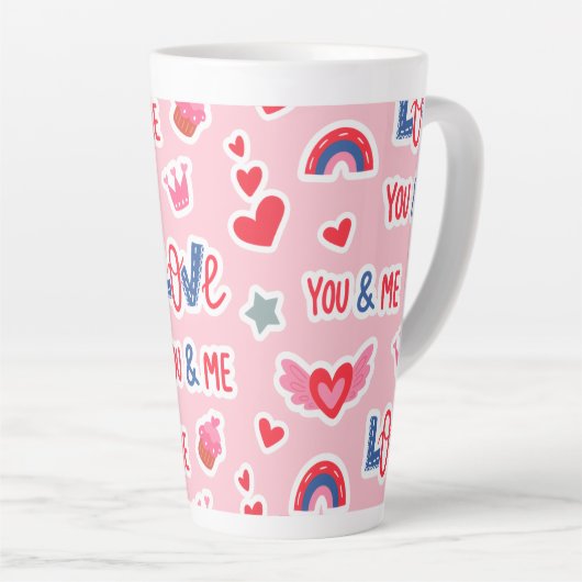 Happy Valentine’s Day Red Heart Art Romantic Lover カフェラテマグ (右アングル)