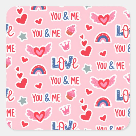 Happy Valentine’s Day Red Heart Art Romantic Lover スクエアシール (正面)