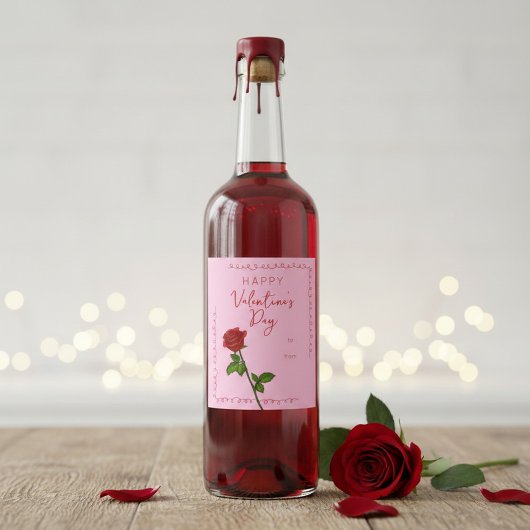 Happy Valentine’s Day Rose Custom Wine Label ワインラベル