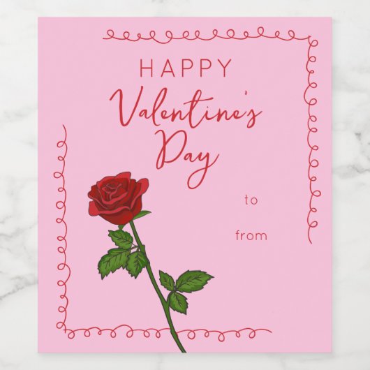 Happy Valentine’s Day Rose Custom Wine Label ワインラベル (シングルラベル)