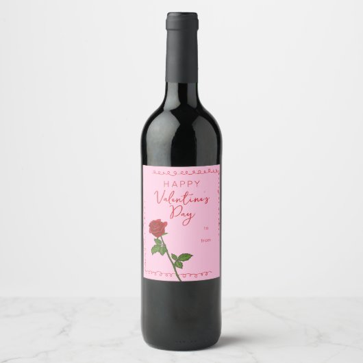 Happy Valentine’s Day Rose Custom Wine Label ワインラベル (正面)