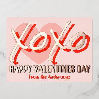Happy Valentine’s Day XoXo modern foil pink 箔シーズンポストカード