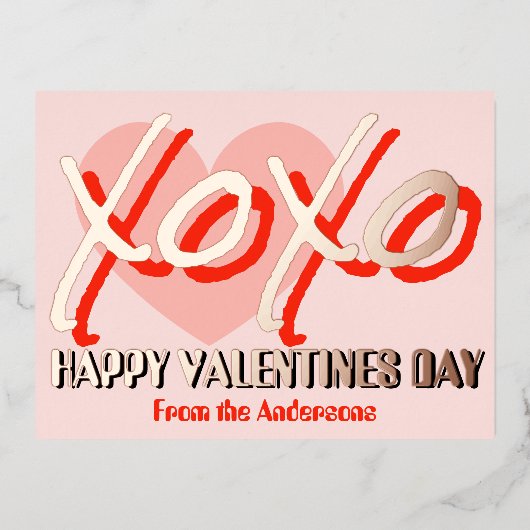 Happy Valentine’s Day XoXo modern foil pink 箔シーズンポストカード (正面)