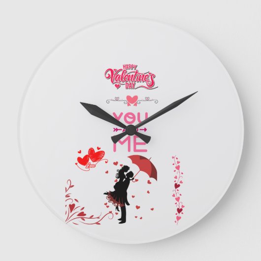 Happy Valentine’s Day – You and Me Romantic Love ラージ壁時計 (正面)