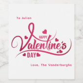 Happy Valentinesパーソナライズされた Dayスクリプト ワインラベル (シングルラベル)