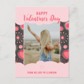 Happy Valentines お洒落赤いハート花名 シーズンポストカード (正面)